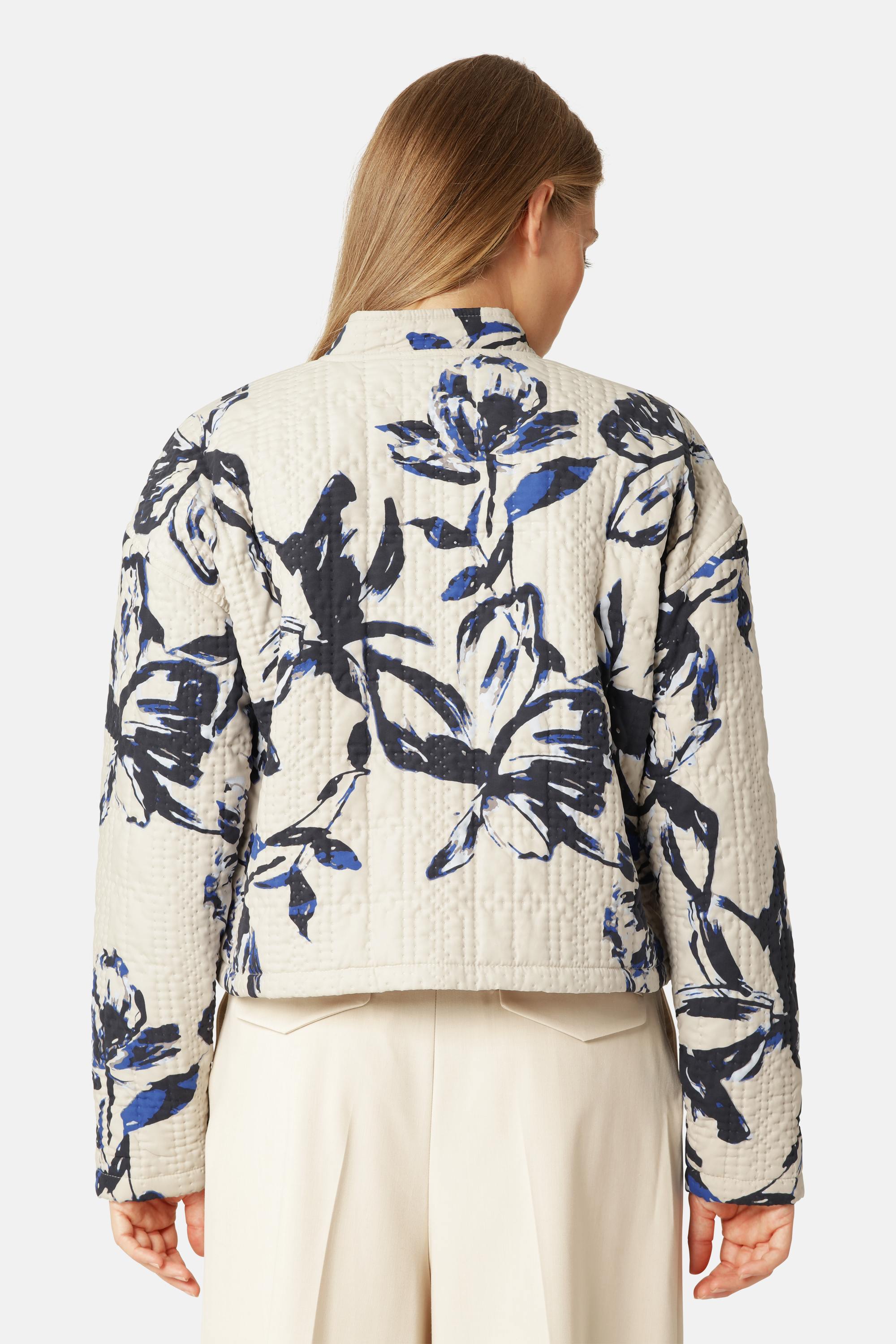 Kort Quiltet Jakke - Beige Artsy Stroke Flower